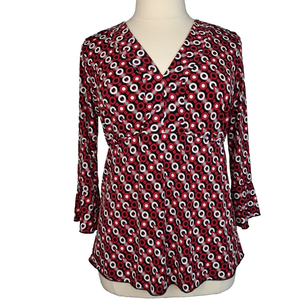 VTG Y2K Babydoll Top Womens 1X Black Red Bell Sleeves Tie Back Waist 90s Boho‎